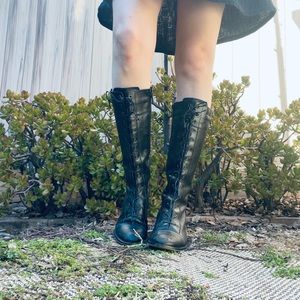 Via Spiga black leather lace up tall knee high boots